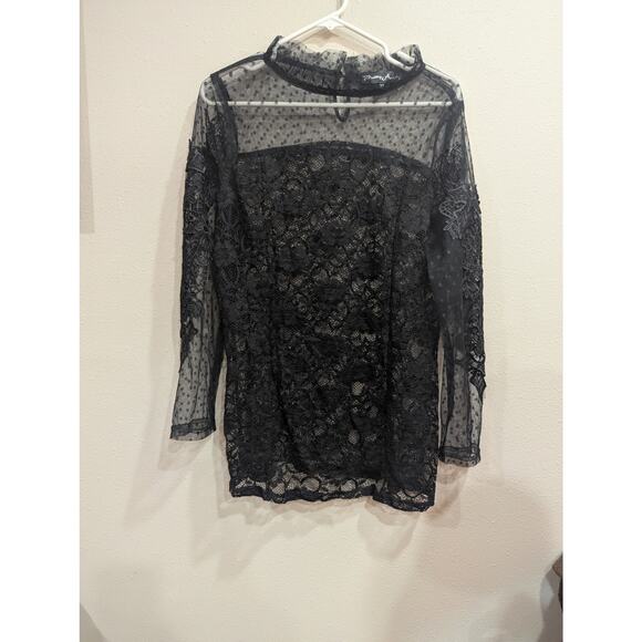 Pretty frilly black lacy translucent long sleeve collared top by Pretty Angel XL - Picture 1 of 9